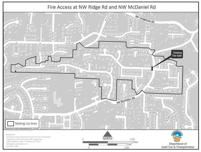 Ridge Road and McDaniel Road Fire Access Map